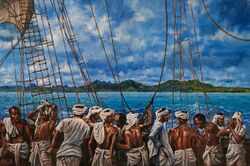 Visual Art of the first indentured Indian labourers arriving in Mauritius (1834).jpg