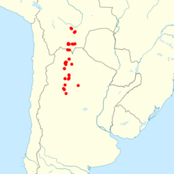 Scattered localities in a narrow strip from northwestern Argentina to south-central Bolivia