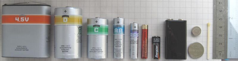 File:Batteries comparison 4,5 D C AA AAA AAAA A23 9V CR2032 LR44 matchstick-1.jpeg