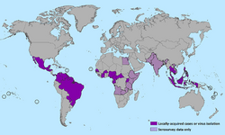 CDC map of Zika virus distribution as of 15 January 2016.png