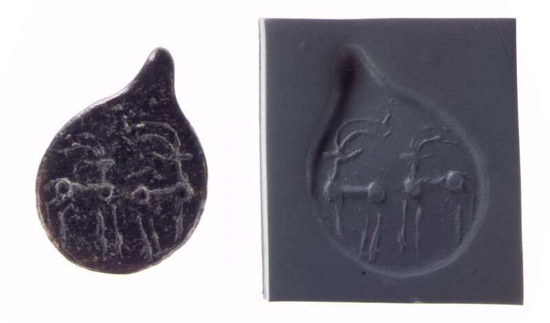 File:Drop-shaped (tanged) pendant seal and modern impression. Quadrupeds, ca. 4500–3500 B.C. Late Ubaid - Middle Gawra. Northern Mesopotamia.jpg