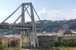View of the collapsed Morandi Bridge in Genova