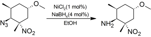 Reduction of an aliphatic azide to an amine by nickel boride.png