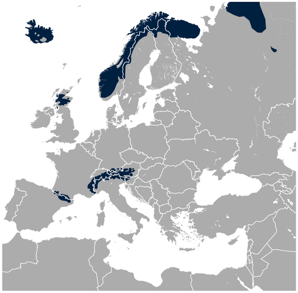 File:Rock Ptarmigan Lagopus muta distribution in Europe map.png