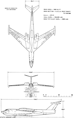 3-view line drawing of the Convair YP6M-1 Seamaster