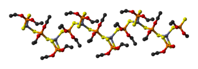 Ball-and-stick model of part of a chain in the crystal structure of zinc diethyldithiophosphate