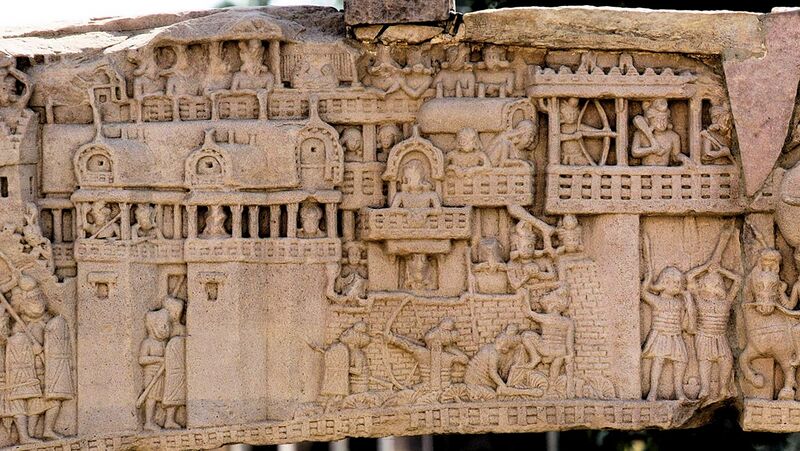 File:City of Kushinagar in the 5th century BCE according to a 1st century BCE frieze in Sanchi Stupa 1 Southern Gate.jpg