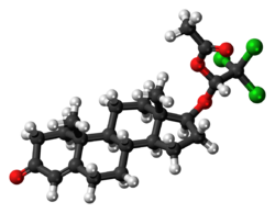 Cloxotestosterone acetate molecule ball.png