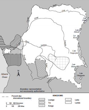 Approximate location of the Kingdom of Loango in relation to the modern-day Democratic Republic of the Congo