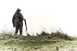 Hunter with long-barreled shotgun