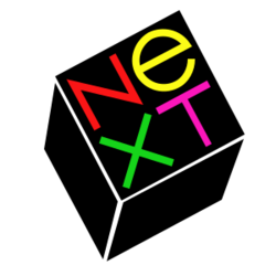 NeXT's logo is a 28° black cube with the letters of "NeXT" engraved in the front.