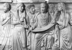 Roman sarcophagus of a reader identified to Plotinus and disciples.jpg
