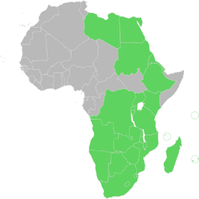 Map of Africa indicating AFTZ members.      Member States