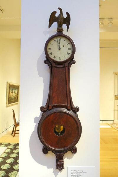 File:Clock by Joseph Nye Dunning, Burlington VT, 1820-1825, mahogany, pine, brass, glass - Peabody Essex Museum - DSC06865.jpg