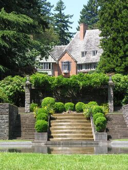 Lewis & Clark College, Frank Manor House, View from Reflecting Pool.JPG