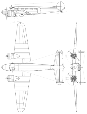 3-view drawing of the Lockheed Model 10 Electra