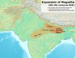 The approximate extent of the Haryanka dynasty between the 6th and 5th century BCE.[1]