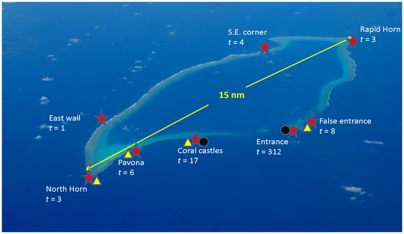 File:Osprey Reef - Nautilus sampling and tracking detection sites.png