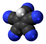 Space-filling model of the pentacyanocyclopentadiene molecule