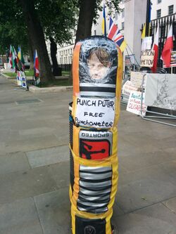 Putin-Hitler signage 2, Ukraine protest, Whitehall, London, UK (14141224580).jpg