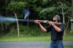 United States President Barack Obama shoots clay targets on the range at Camp David, Maryland.jpg