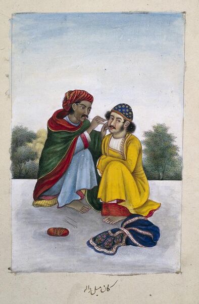File:An ear-cleaner, attending to a man's ear. Gouache painting Wellcome L0022250.jpg