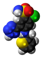 Space-filling model of the azosemide molecule