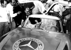 The winning Mercedes, with a broken windscreen