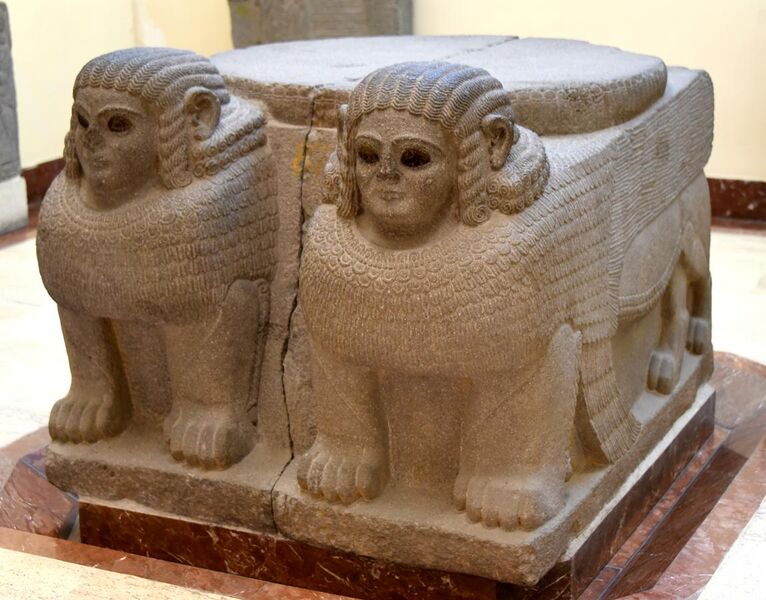 File:Column base in the shape of a double sphinx. From Sam'al. 8th century BC. Museum of the Ancient Orient, Istanbul.jpg
