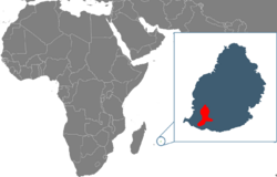 Map showing the location of Mauritius, and island in the Indian Ocean
