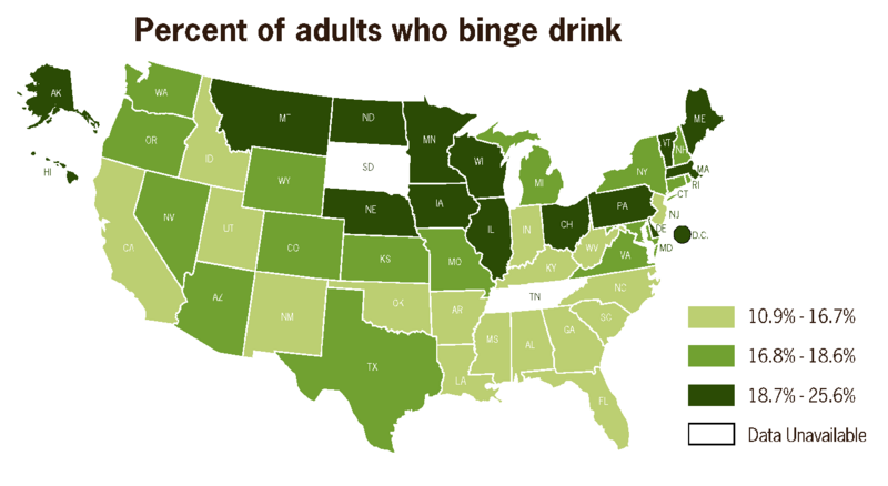 File:Percent of adults who binge drink US 2010.png