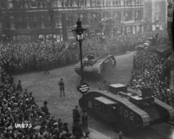 Tanks on parade in London at the end of World War I, 1918 (3056450509).jpg