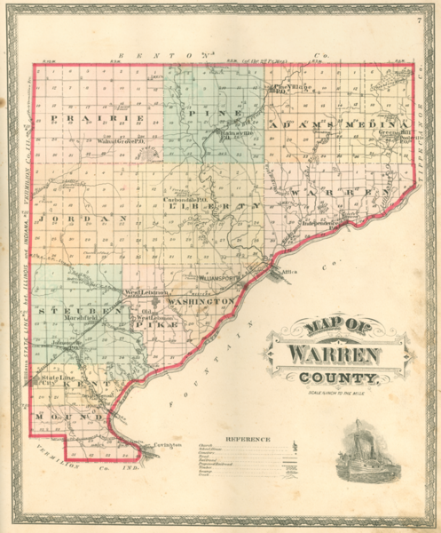 File:Warren County, Indiana map from 1877 atlas.png