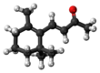 Ball-and-stick model of the beta-ionone molecule