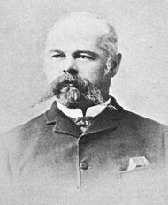 Balding, middle-aged man with beard and a long mustache