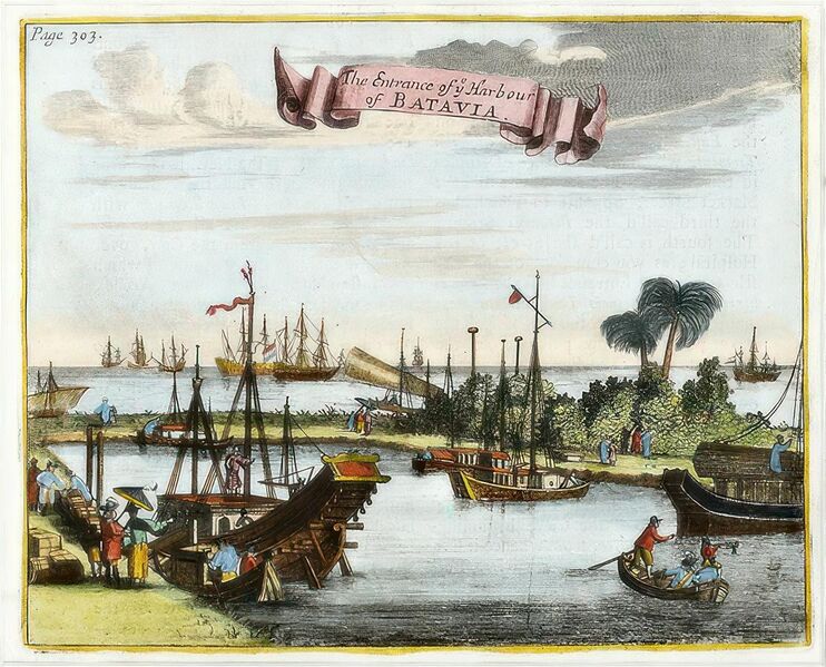 File:The Entrance of ye Harbour of Batavia, hand coloured copper engraving.jpg