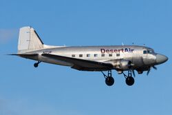 DesertAir Douglas DC-3 on finals at Anchorage.jpg