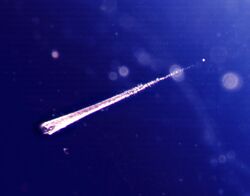 Meteoroid track through aerogel from EURECA mission.jpg