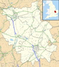 Map of Cambridgeshire, England showing the location of the fossil quarry Cetiosauriscus was found in, in the top left corner below Peterborough