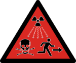 ISO 21482 symbol, indicating to flee a dangerous radiation source