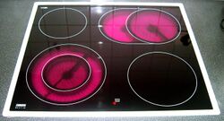 A cooktop with two of its eyes turned on