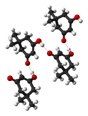Ball-and-stick model of a hydrogen-bonded dimedone chain, as found in the crystal structure