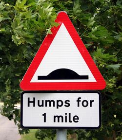Road sign Humps for 1 mile Lilley Hertfordshire 2011-06-17.jpg