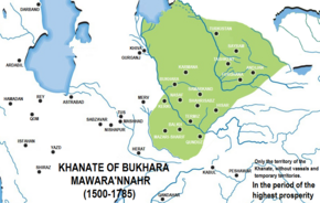 The Khanate of Bukhara (green), c. 1598.