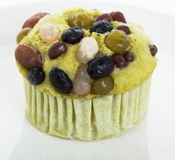 Matcha muffin with sweetened azuki beans.jpg