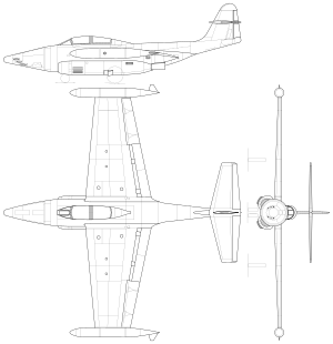 3-view line drawing of the Northrop F-89 Scorpion
