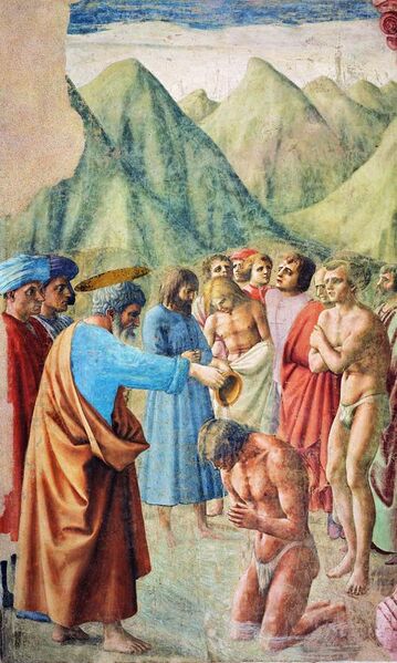 File:Cappella brancacci, Battesimo dei neofiti (restaurato), Masaccio2.jpg