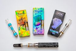 Some of the vaping products that contained exceedingly high amounts of vitamin E acetate, including those pictured here.