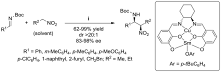 Shibasaki’s Cu Sm heterobimetallic complex for enantioselective nitro-Mannich reactions.svg