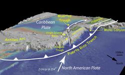 Bathymetry of the northeast corner of the Caribbean Plate showing the major faults and plate boundaries.jpg